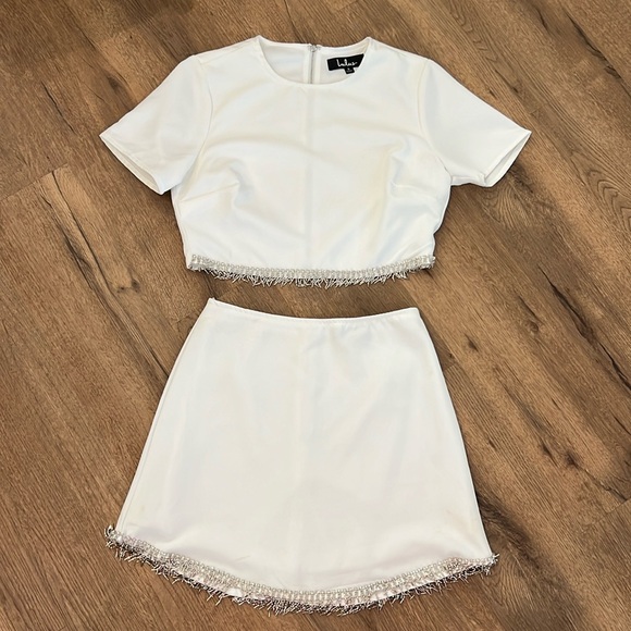 Lulus Tops - Lulu’s “Sparkle Hour” White 2pc Set With Rhinestones